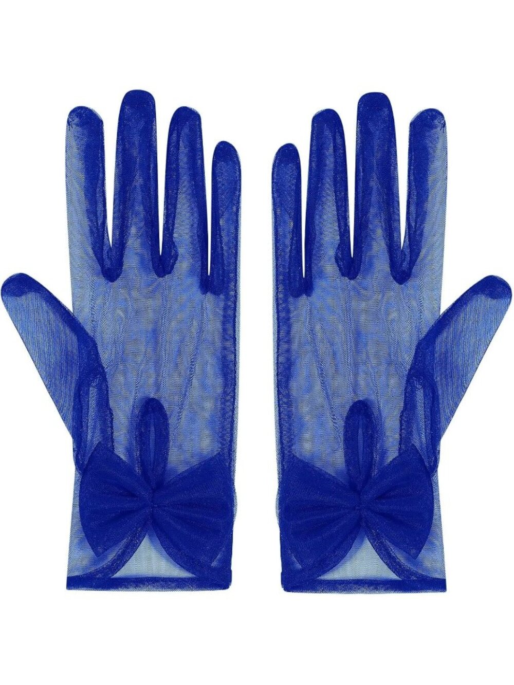 Women's Royal Blue Lace 1920s Opera Tulle Wrist Length Short Sheer Mesh Gloves